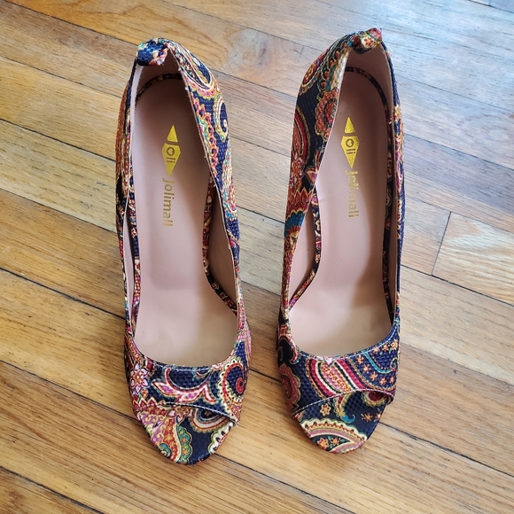 Jolimall paisley print‎ peep toe heels size 8 - Picture 4 of 10